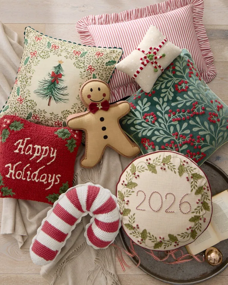 2026 Keepsake Embroidered Organic-Cotton Pillow Cover | Garnet Hill
