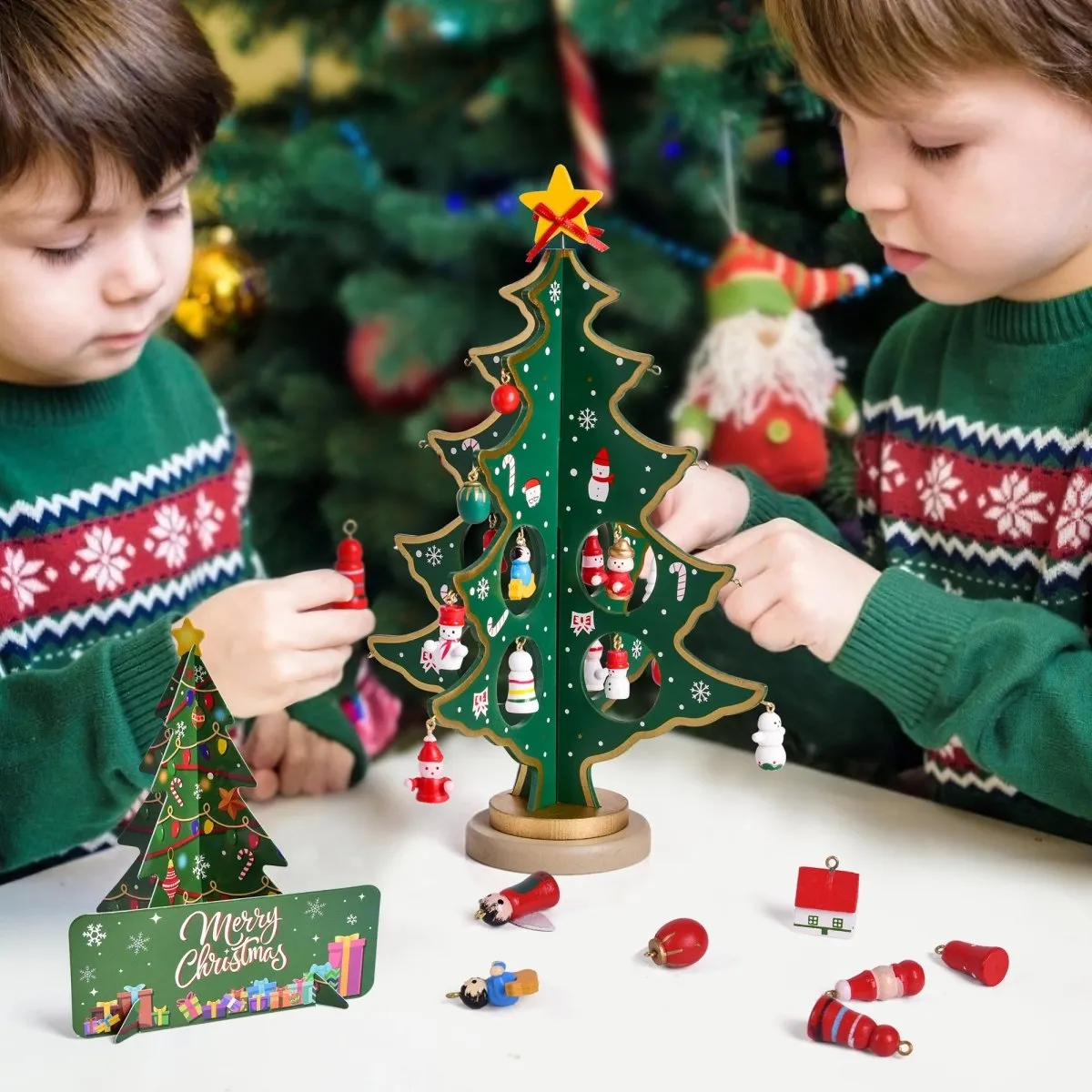 22 Colorful Tabletop Tree Christmas Decorations for a Small Wooden Christmas Mini Ornaments Holiday Tree