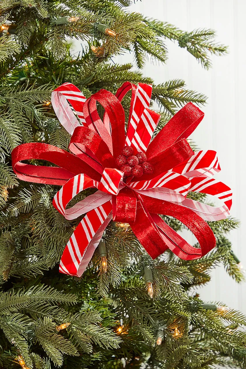 22' x 10' Red and White Ribbon Flower Stem - Decorator's Warehouse