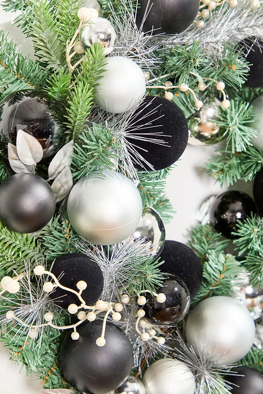 24' Christmas Pine Wreath with Black Velvet Balls