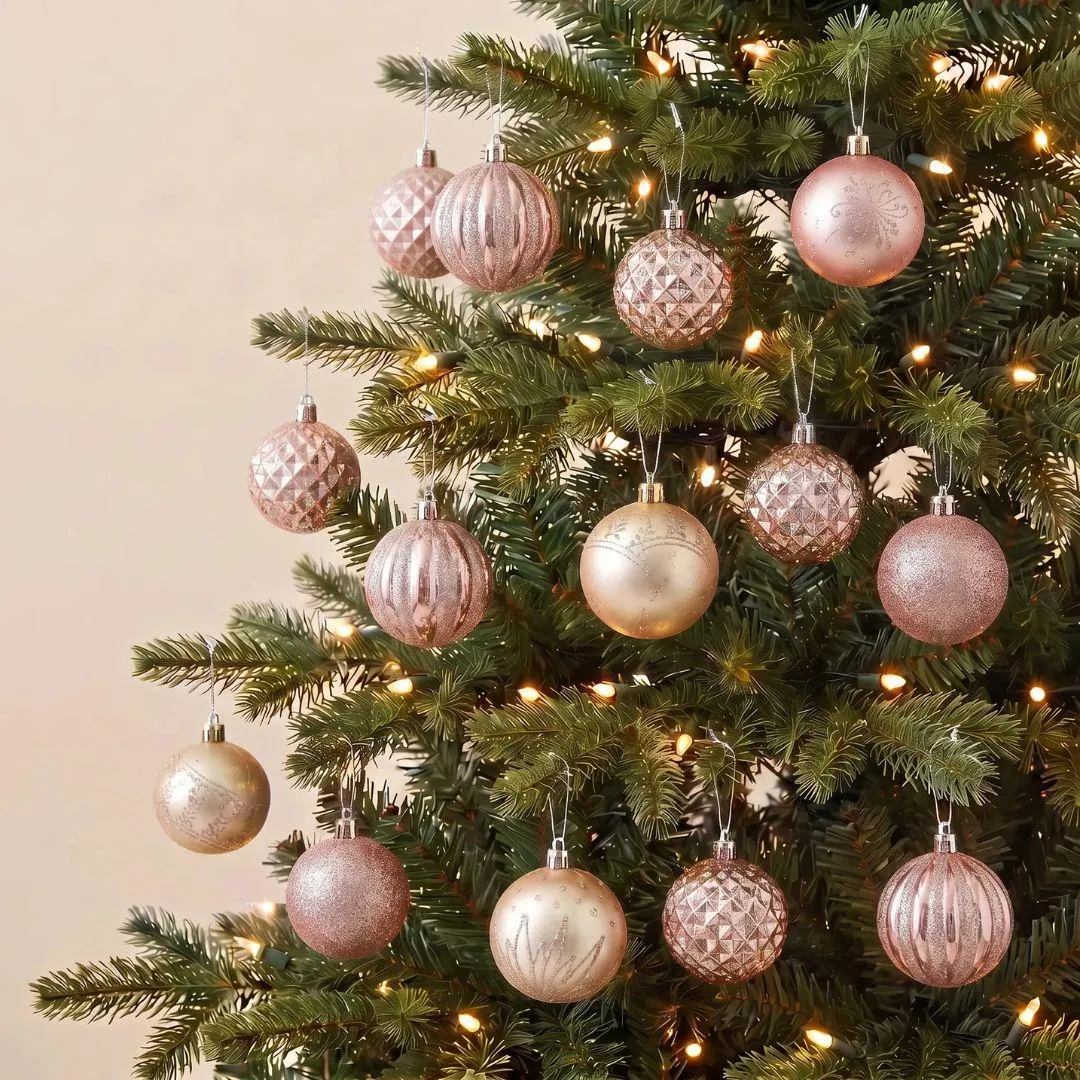 24pcs Set Champagne Gold Christmas Hanging Baubles Ornament (D65)