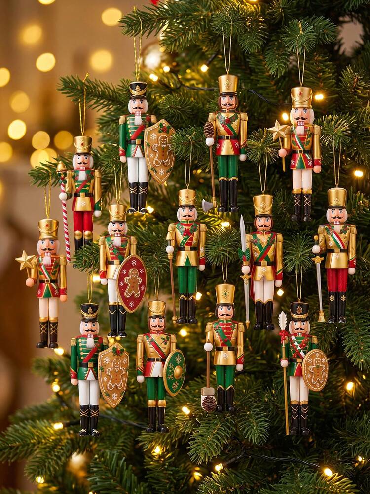 24pcs/12pcs/1pc Nutcracker Christmas Decoration Gold Soldier Figurine Hanging Ornament Christmas Tree Decor Classic Holiday Decoration Party Supplies Home Decor Winter New Year Nutcracker Set Christ