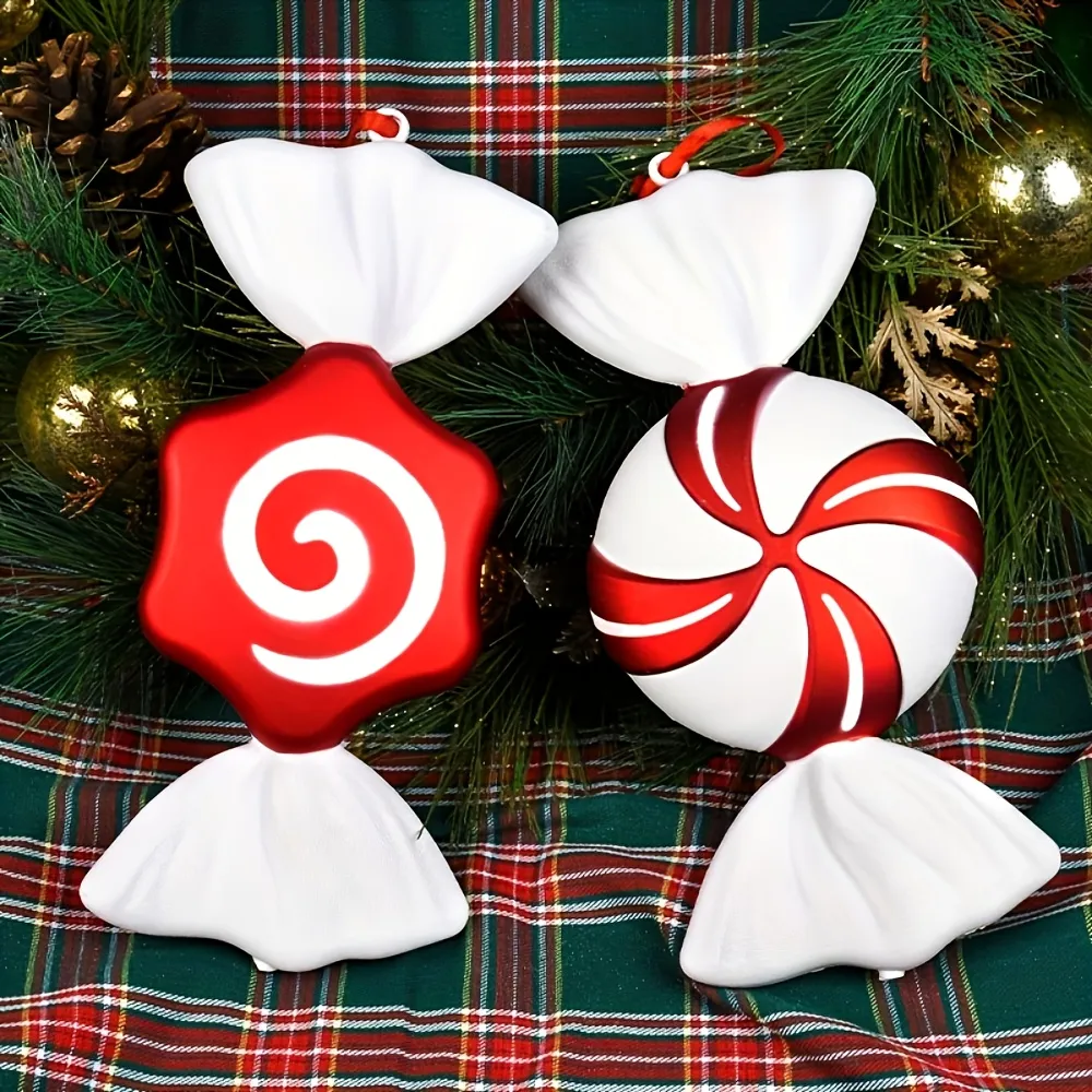 2pcs 12.5-Inch Large Red and White Striped Hand-Painted Christmas Candy Ornaments * * Decor, Christmas Tree Hanging, Wedding Atmosphere Decoration, Thanksgiving Decor * New Year's Celebration