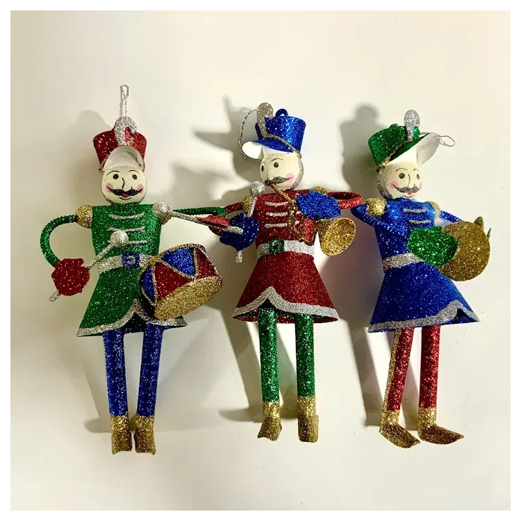 3 Christmas Ornaments Pier 1 Imports Tin & Sparkle Glitter Solders . For Sale at Ruby Lane