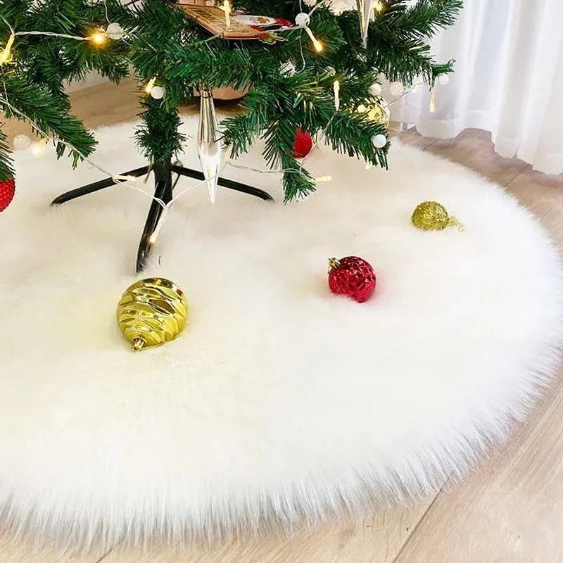38/68cm Snowy White Christmas Tree Skirt Plush Faux Fur Xmas Trees Carpet Mat Ornaments For New Year Home Party Decoration Buy cheaply on Joom