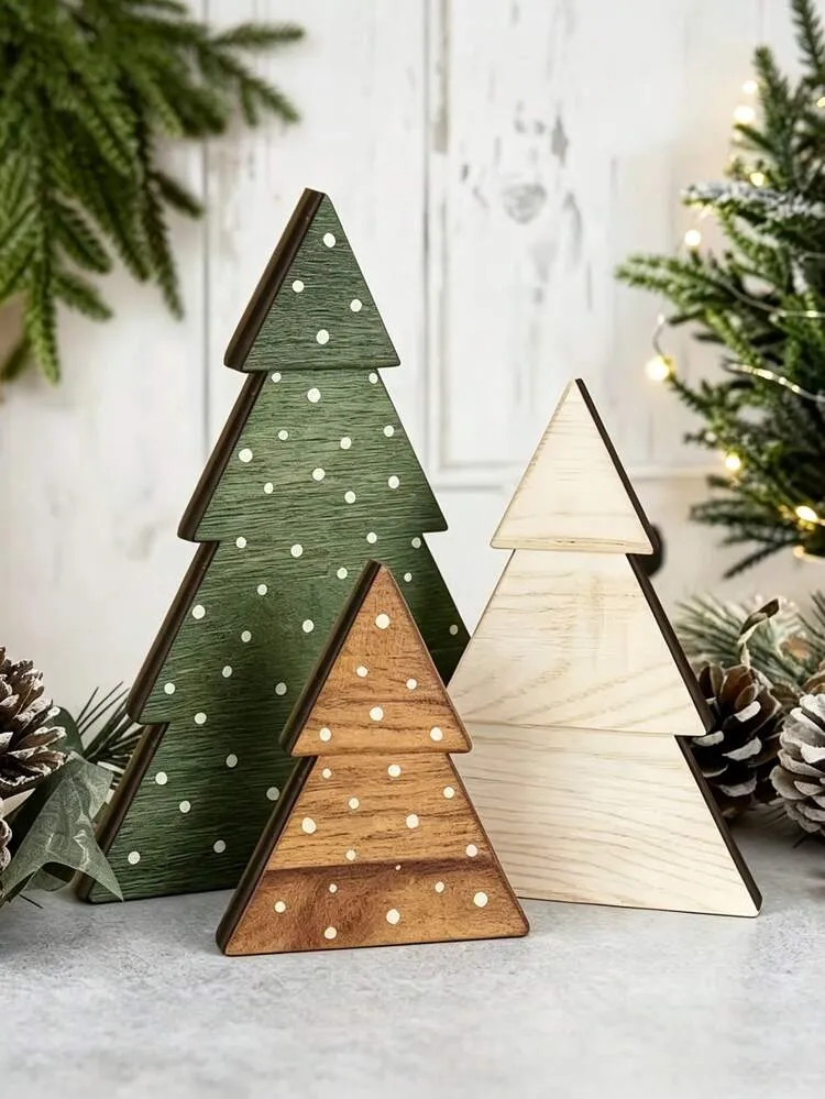 3pcs Wooden Christmas Tree Ornaments - Snowflake Party Table Centerpiece -  Classic Farmhouse Home Decor For Dining Table, Fireplace, Entryway, Corner,  Office Desk, Bookshelf - Merry Christmas Decor,