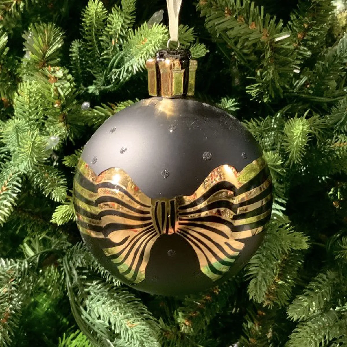 4' Black Gold Ribbon Glass Ornament – Evis Design