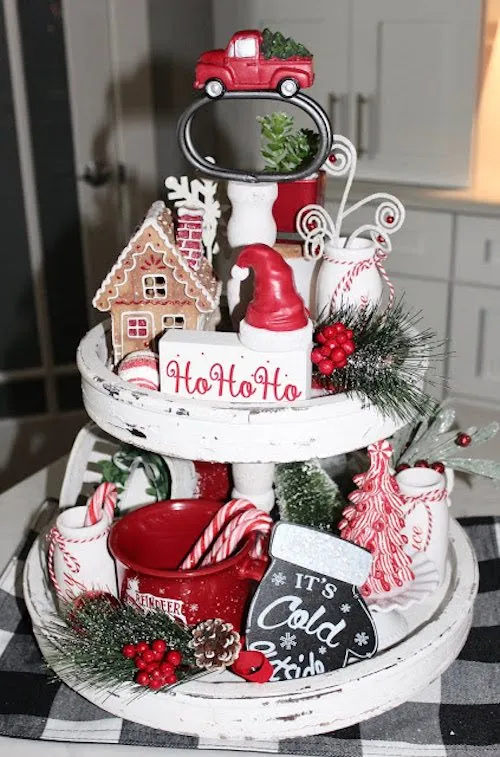 40 Tiered Tray Christmas Decor Ideas - Prudent Penny Pincher