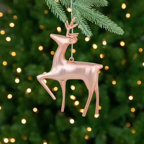 4.75' Shiny Rose Gold Reindeer Christmas Tree Ornament | Christmas