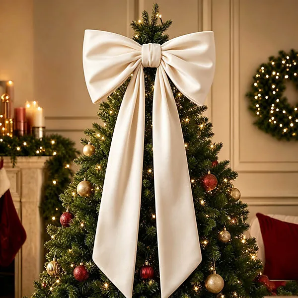 48in Oversized Giant Beige Bow, Gothic Hanging Decor for Halloween, Mantel,  Entryway,Wall,Christmas Tree Topper