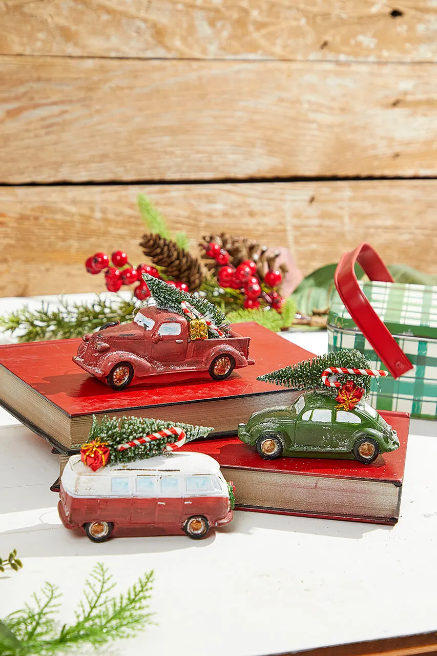 5' Green & Red Resin Retro Vehicle Ornament with Tree