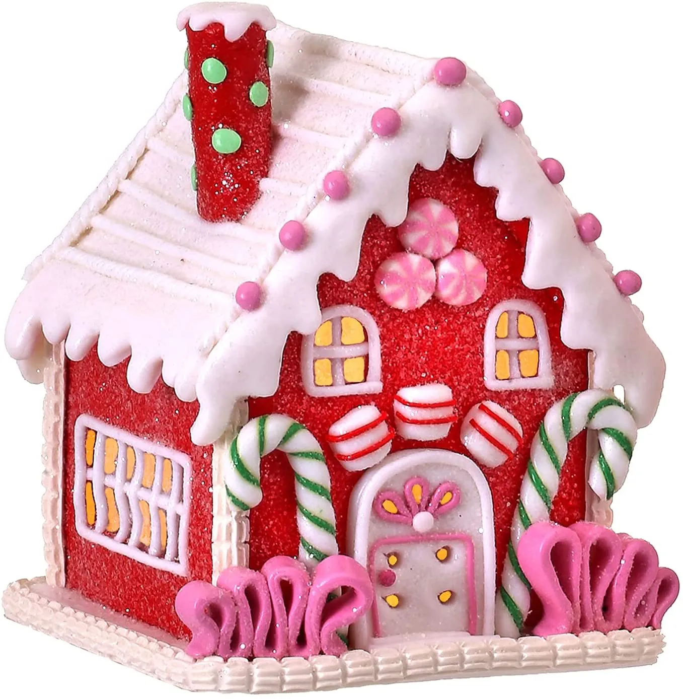 5-Inch LED Light Up Red Faux Gingerbread House Tabletop Decoration w/T -  One Holiday Way