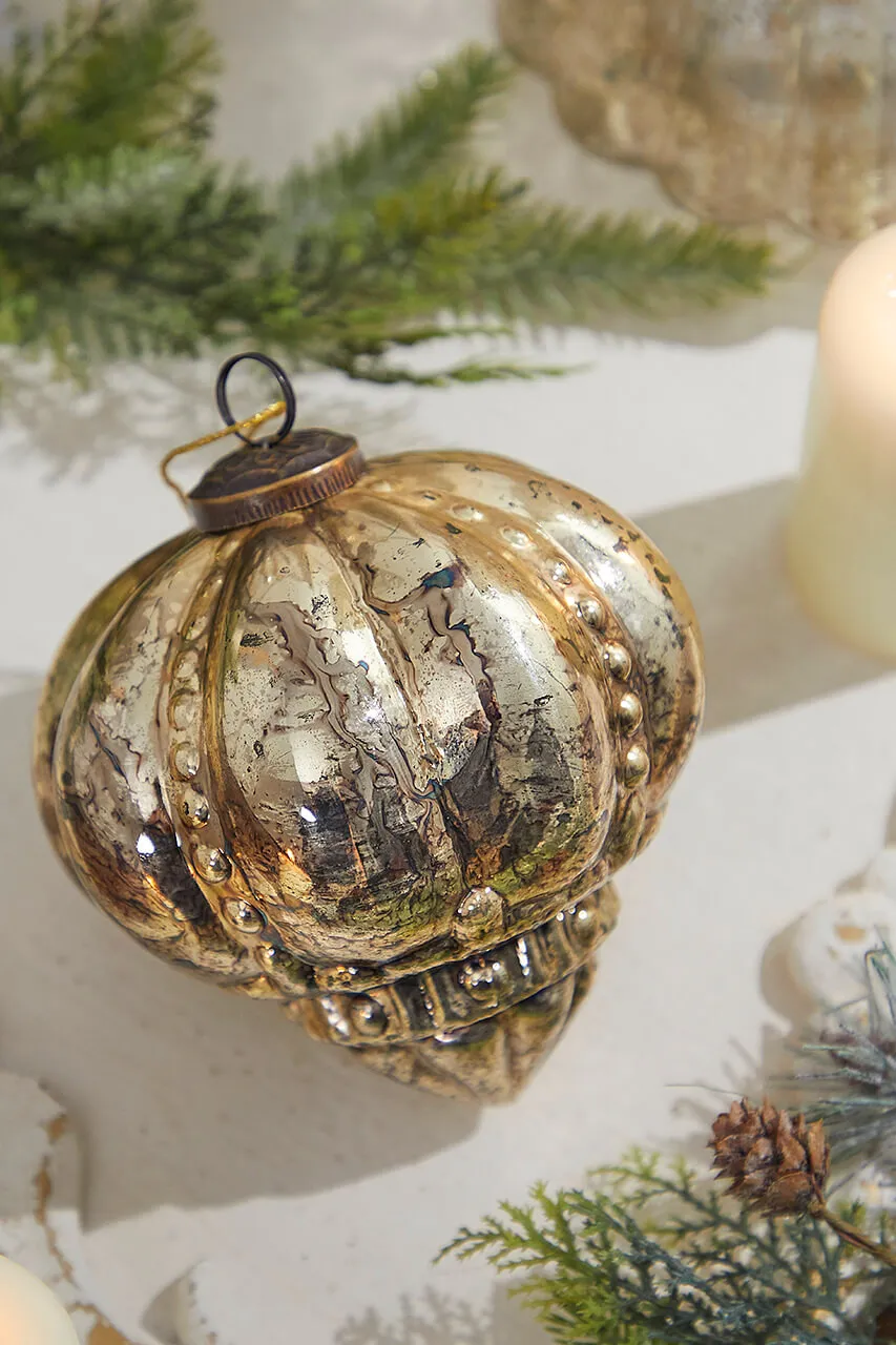 5' Regal Beaded Antique Gold Mercury Glass Ornament - Decorator's Warehouse