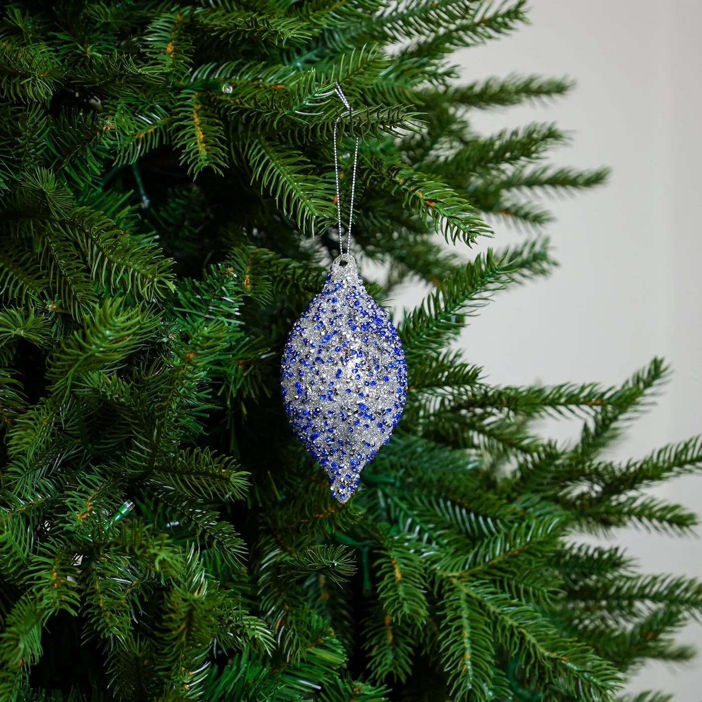 5' Silver Blue Beaded Finial Ornament Set of 12 – The Christmas Palace