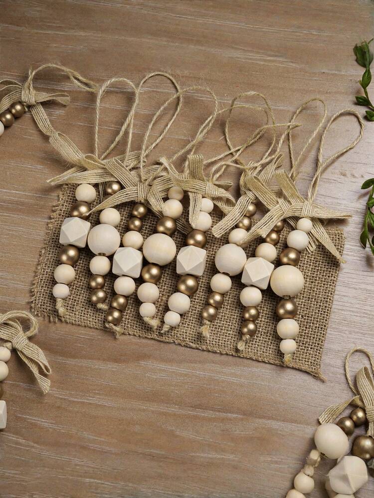 5pcs Bohemian Style Wooden Bead Christmas Hanging Ornaments, Natural Wooden  Beads With Gold Beads And Bows, Farmhouse Style Hanging Decor, Suitable For  Wreaths, Holiday Trees, Floral Arrangements, W