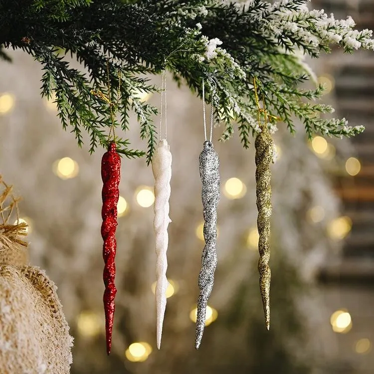 5pcs Christmas Icicle Hanging Ornaments, Christmas Tree Decorations, Plastic Pendants, Christmas Tree Hanging Decor, Suitable For