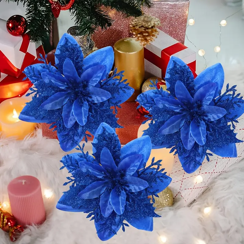 5pcs sparkling glitter poinsettia artificial flowers clips - Temu