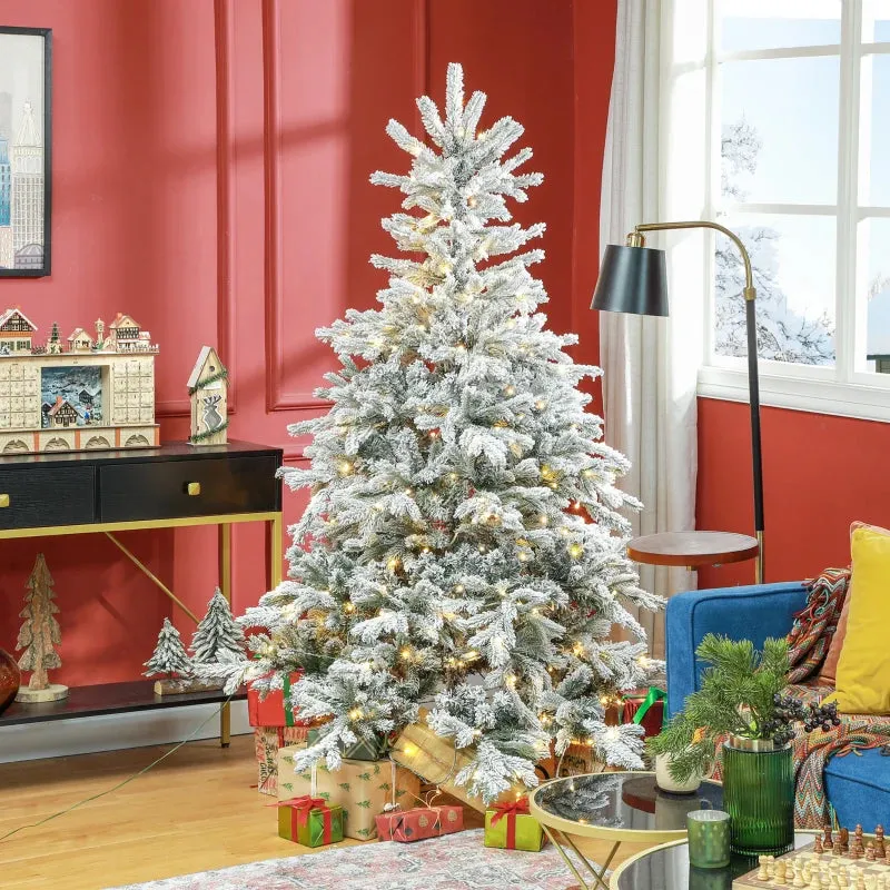 6ft Snow-Flocked Artificial Christmas Tree with LED Lights - Bushy, Re