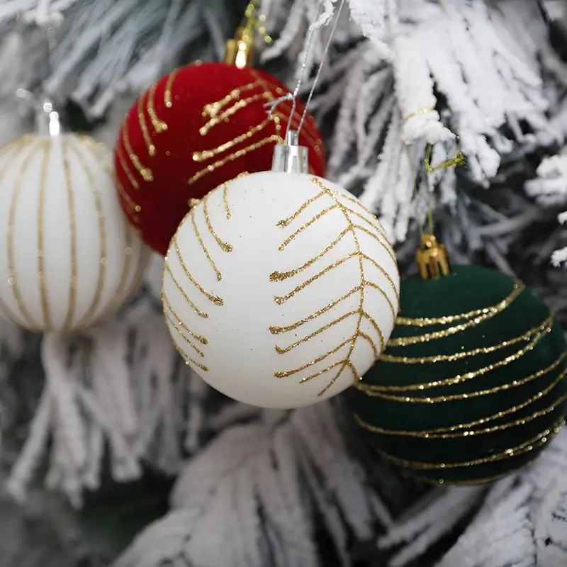 6pcs christmas balls 8cm green maroon velvet - Temu Mauritius