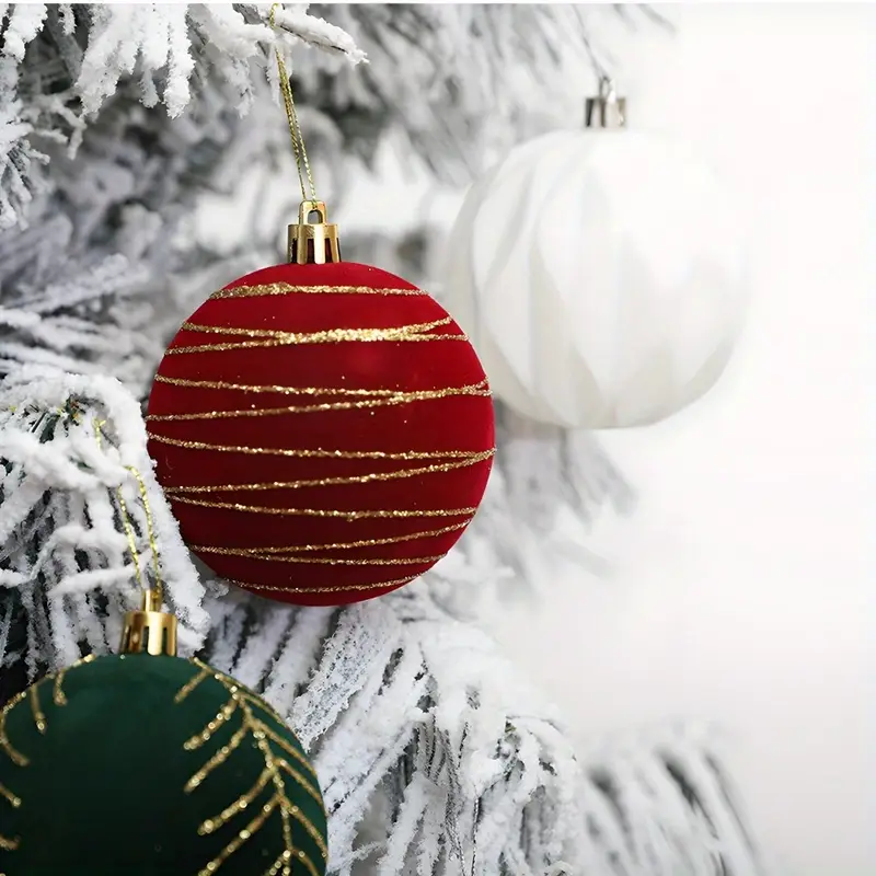 6pcs christmas balls 8cm green maroon velvet - Temu