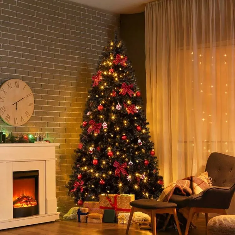 7.5 FT Artificial Christmas Tree With DIY 350 Warm White LED Lights, Hinged  Xmas Pine Tree