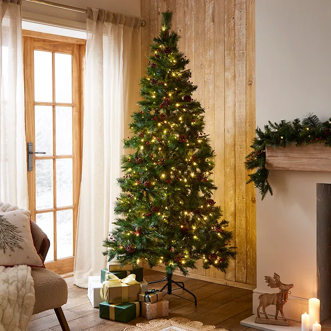 7ft Cranberry Pine Christmas Tree With LED Lights | MFI