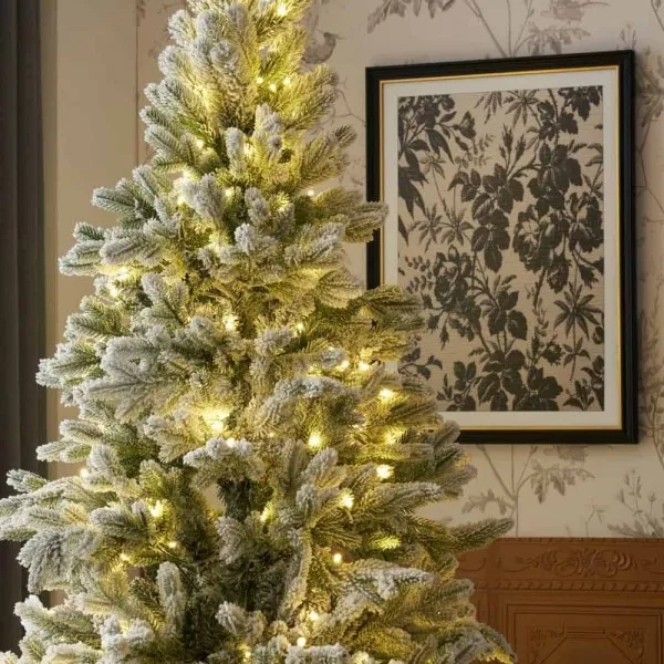 7ft Prelit Flocked Artifitical White and Green Christmas Tree with Quick Pole and Tree Bag | Tudor Furniture