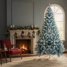 8FT Blue Blue Flocked Christmas Tree - Festive Indoor Xmas Decoration for Home and Holiday Display - Tesco Groceries
