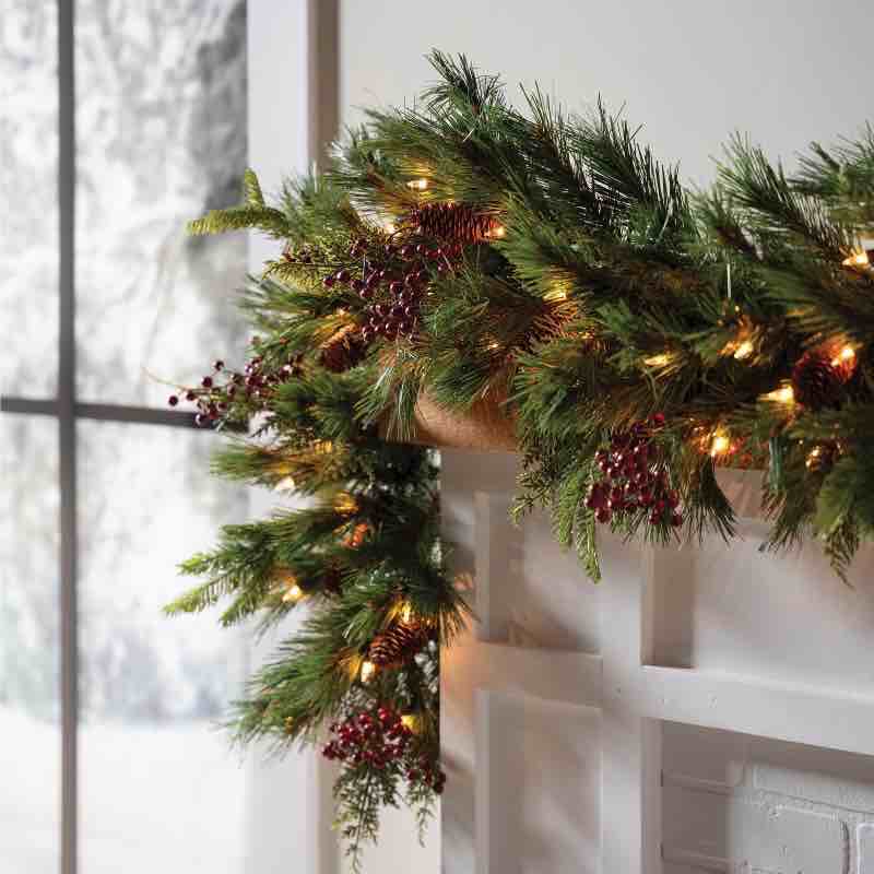 9' Dual Color LED In/Out Plug In Mixed Cedar Garland