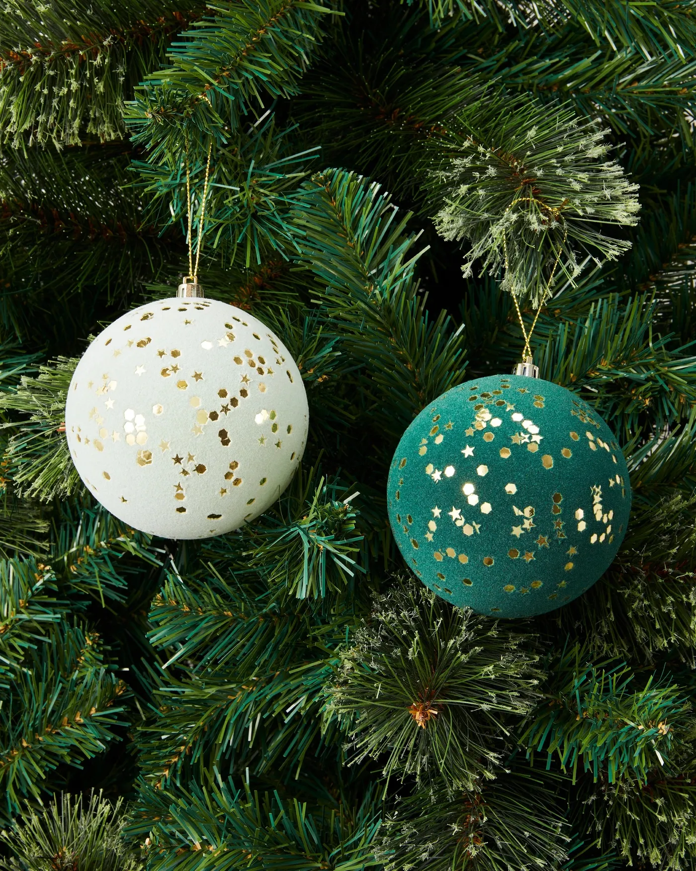 9 Pack 10cm Natural Flocked Baubles - Kmart NZ