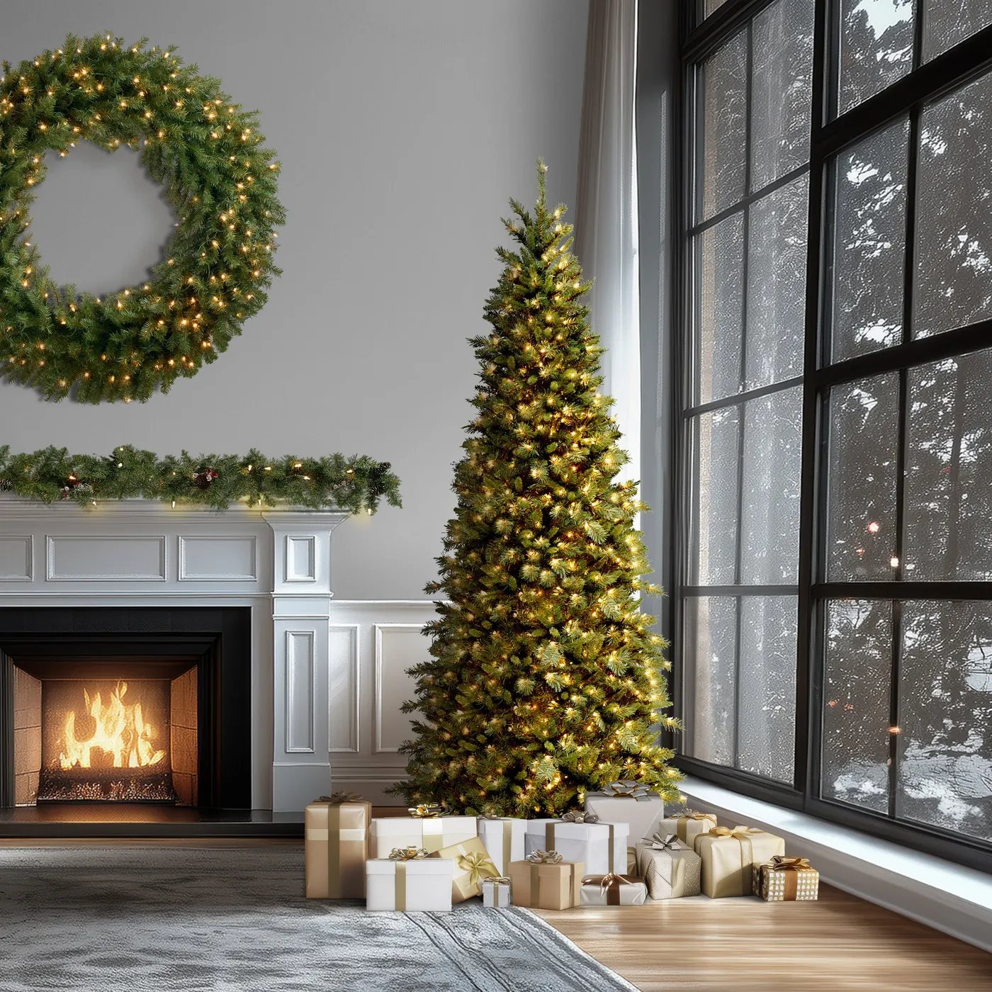 9ft Artificial Christmas Tree, Premium Unlit Hinged Full Tree Christmas Tree  9ft Tall $110
