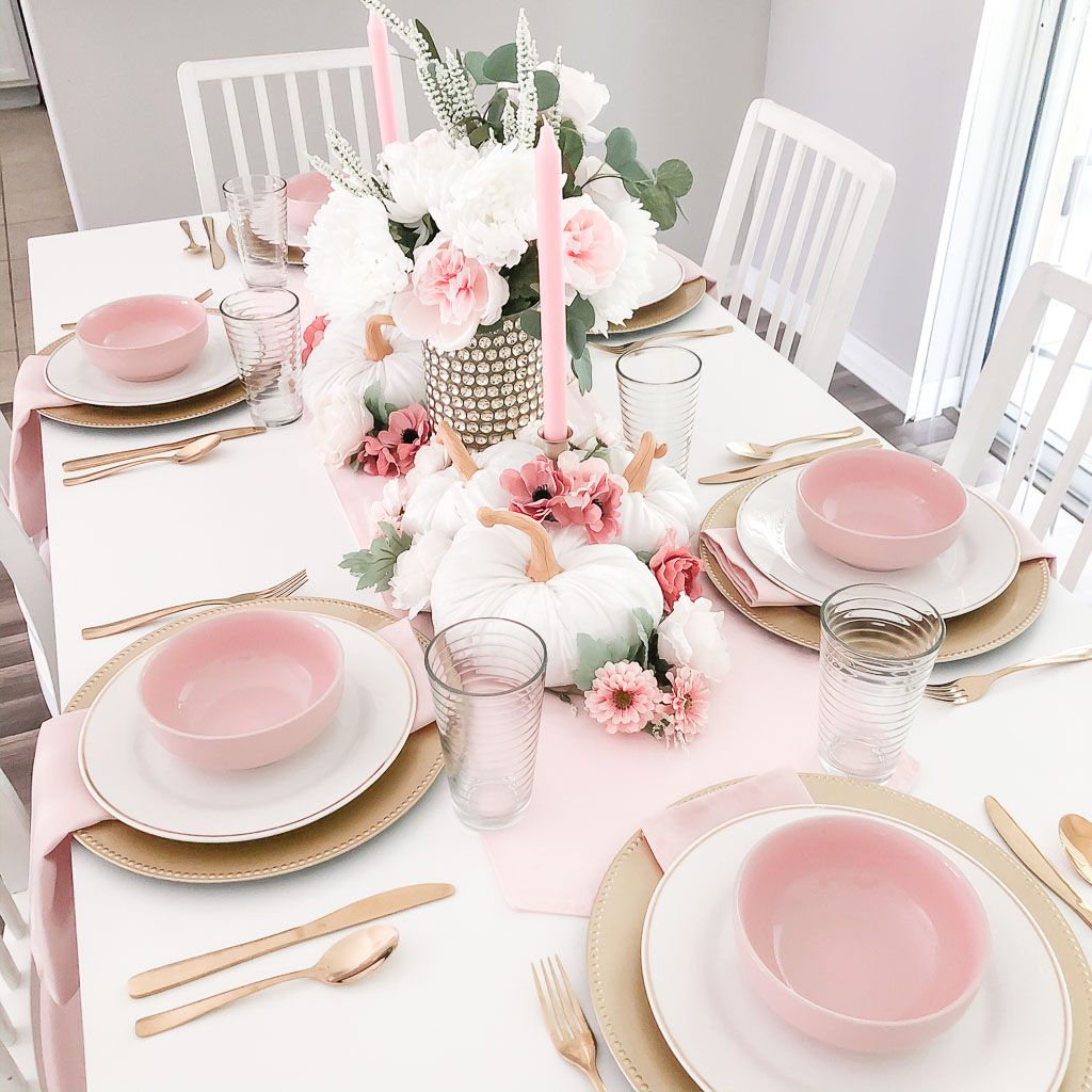 A Pretty Pink & White Fall Tablescape • Blushing Rose Diaries