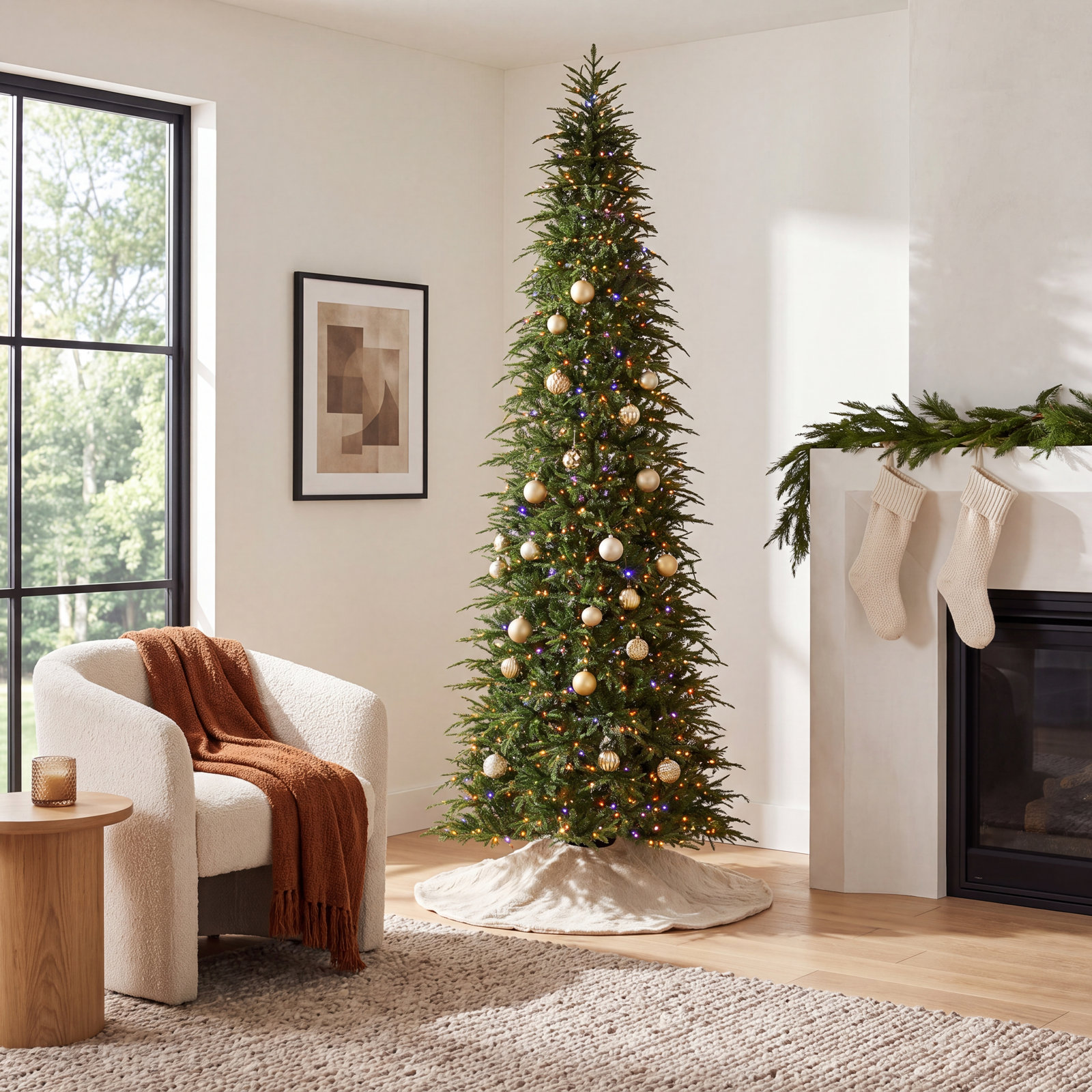 AllModern Radiant Evergreen Fir-15Ft Pre-Lit Green Slim Fir Christmas Tree With Lights & Reviews | Joss & Main