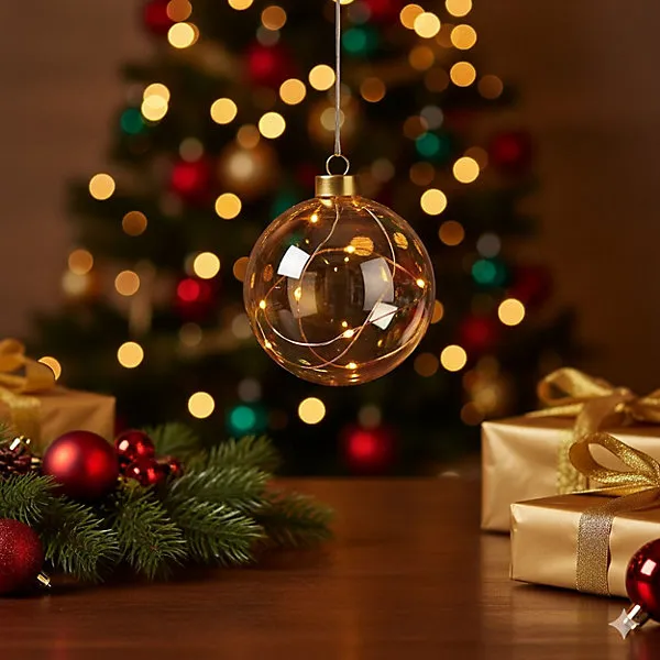 Amber Christmas Bauble Light Classic Warm 10cm Micro LED Battery Ball Light