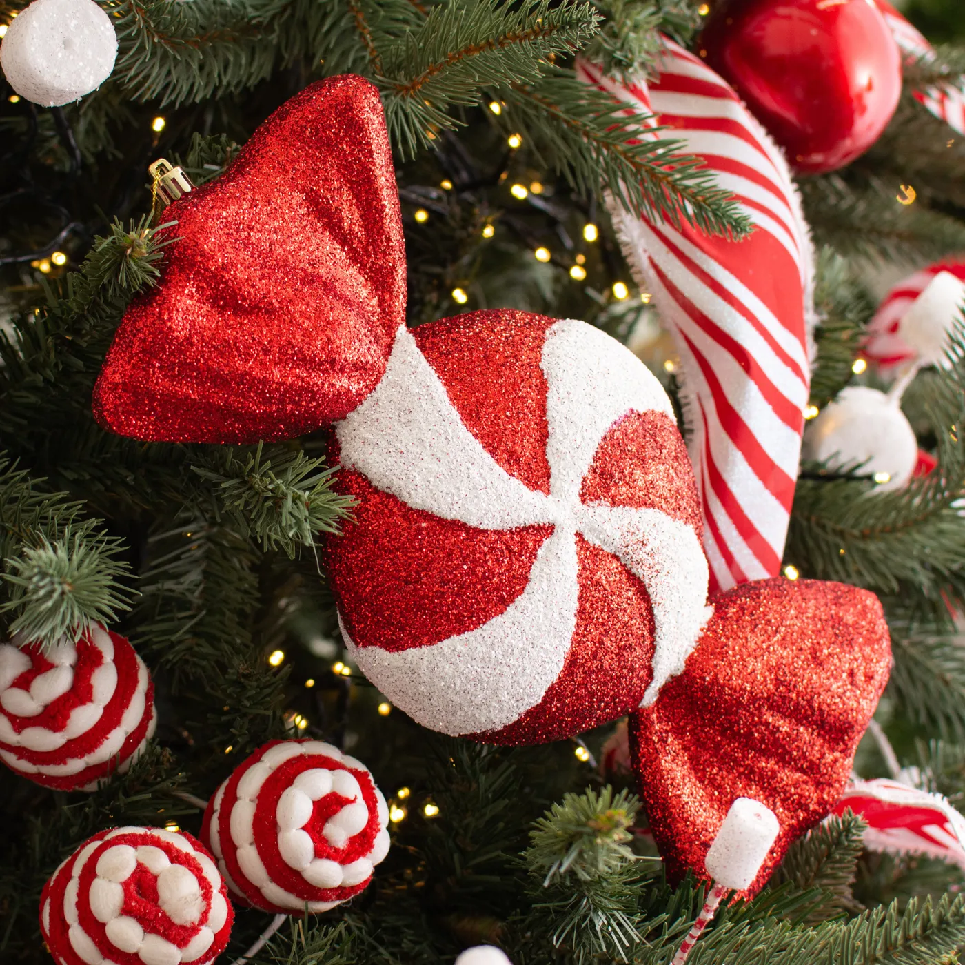 Anthropologie Peppermint Candy Red and White Ornaments