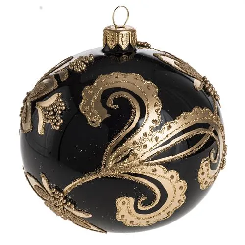 Bauble for Christmas tree in black glass with gold decoration 10 | online sales on HOLYART.com
