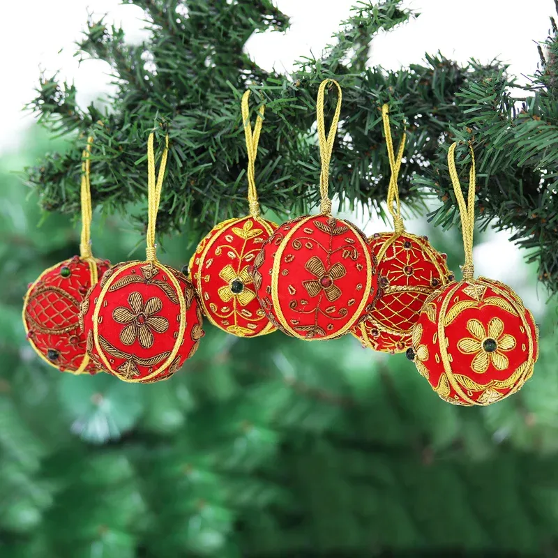 Beaded and Embroidered Velvet Ornaments (Set of 6) - Velvet Holiday | NOVICA