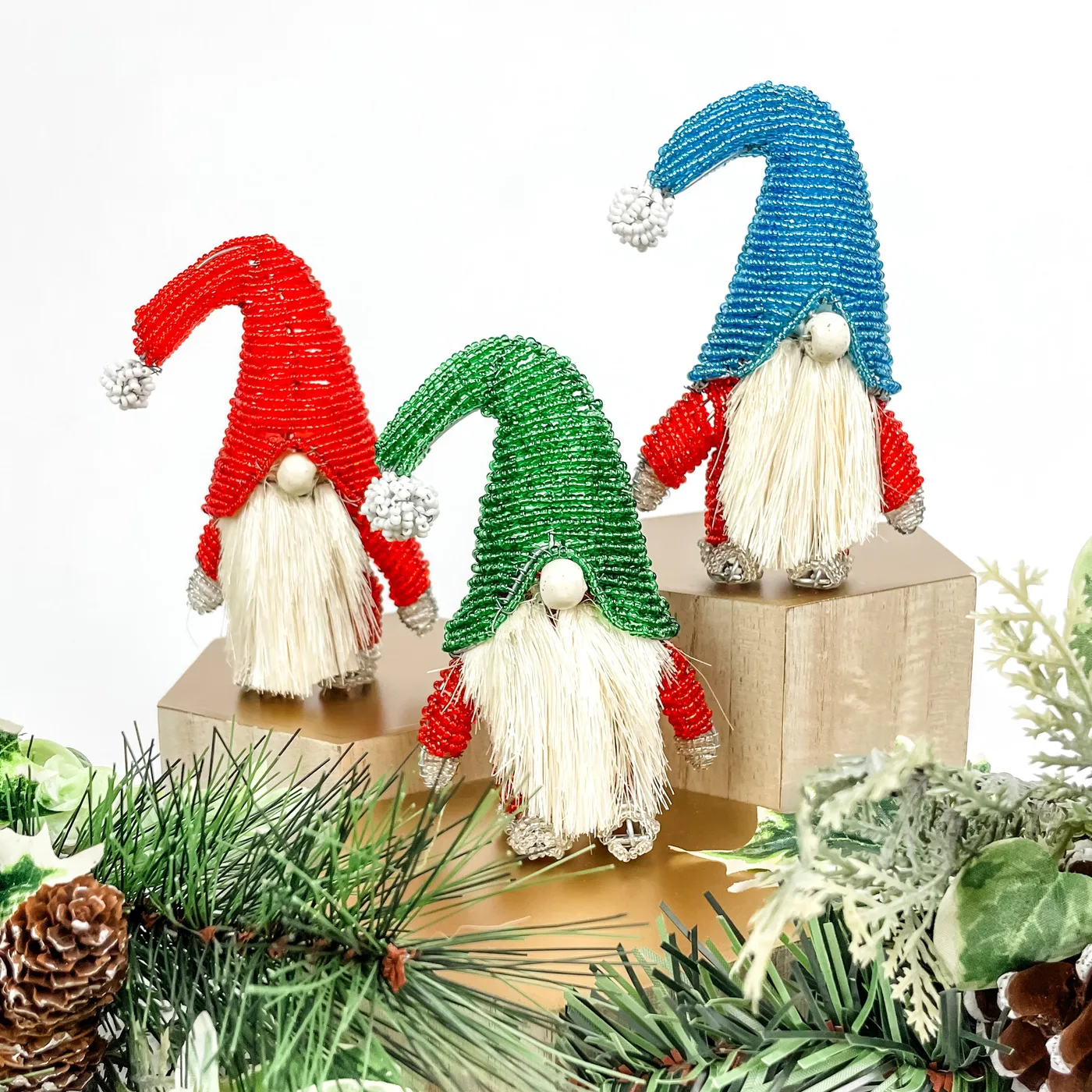 Beaded Gnome with Sisal Beard - Shiny Green