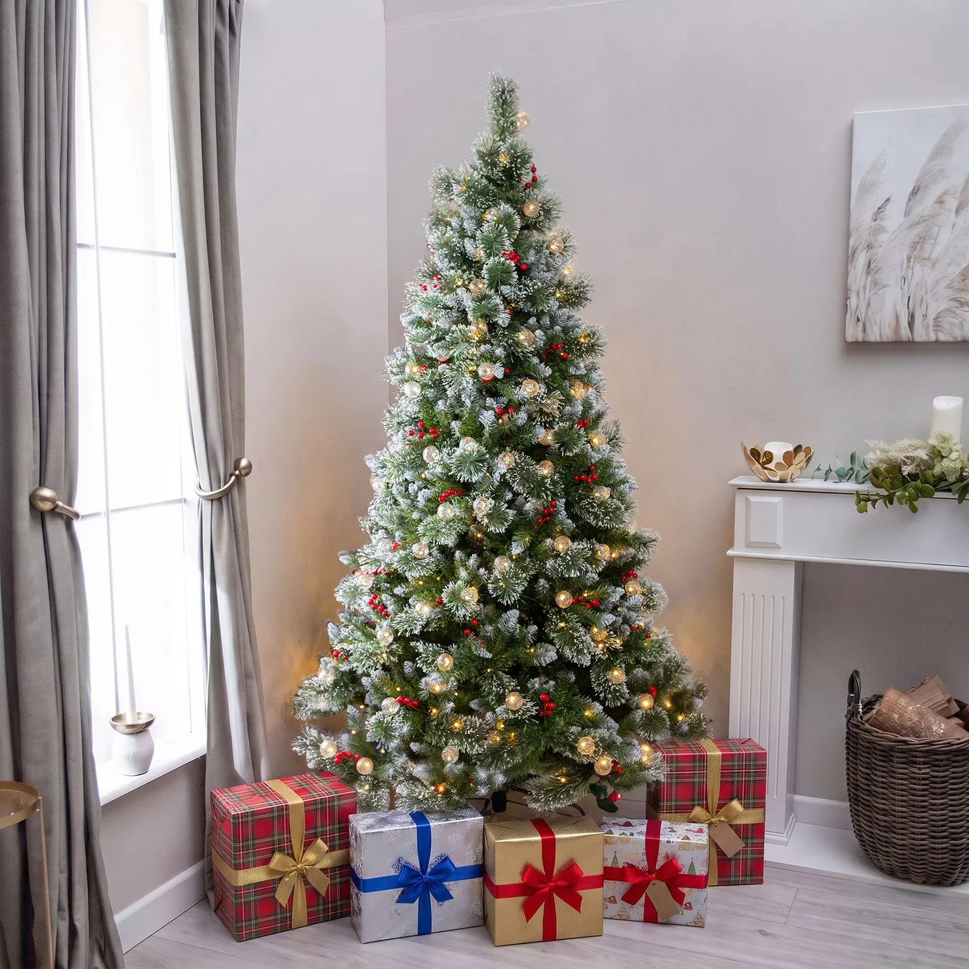 Beaumont Artificial Pre-Lit Frosty Christmas Tree 6.5FT, 7.5FT - Garden Trends