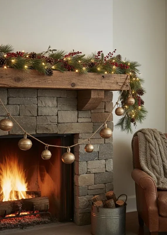 Bell Garland Rustic Sleigh Bells Antique Gold Sleigh Bell Garland: Rustic  Christmas Mantel Decor, 6ft Metal Bells