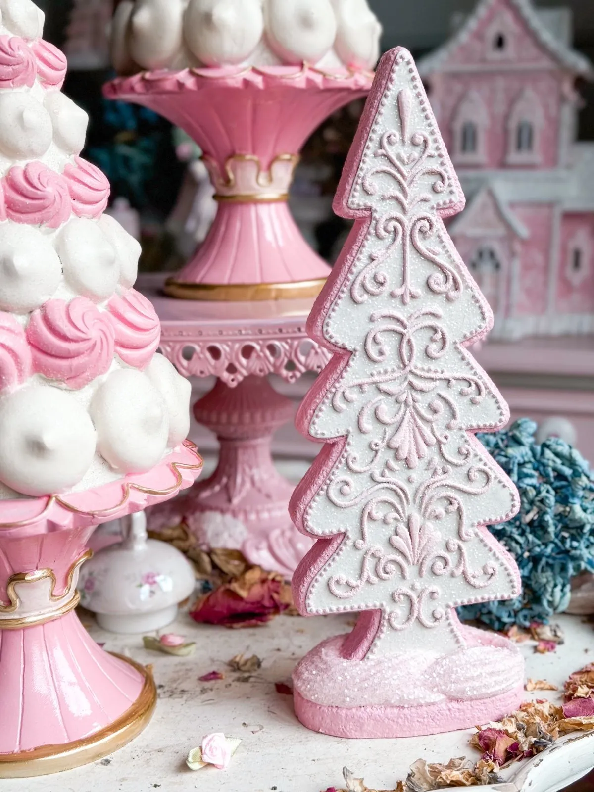 Bespoke Hand Painted Pastel Pink & White Gingerbread Cookie Coquette Tree