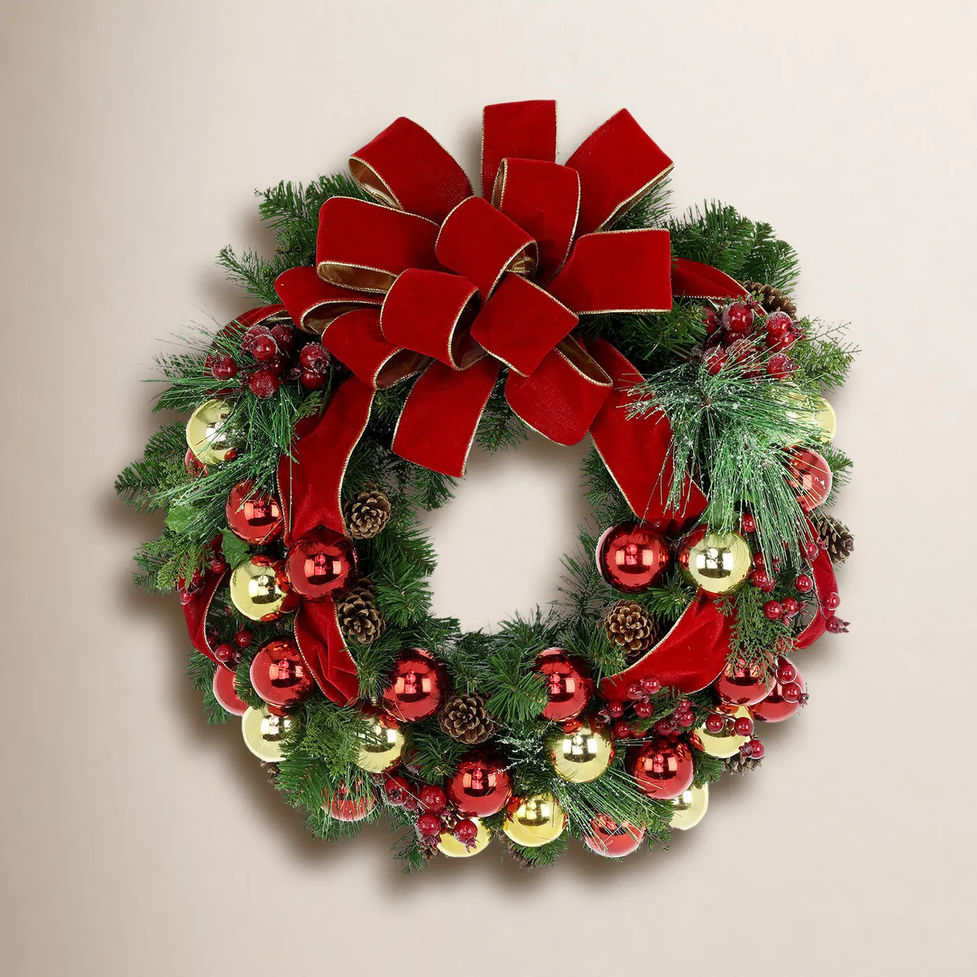 Birch Lane™ Red and Gold Holiday Wreath with Ornaments and Pine Cones & Reviews | Joss & Main