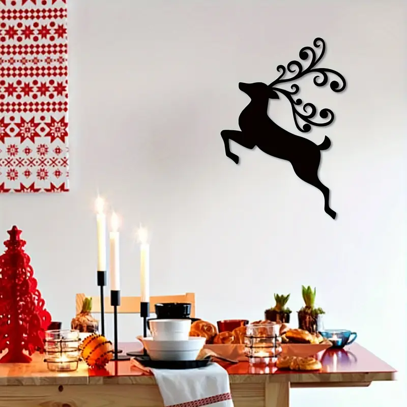 black metal christmas deer wall art elegant silhouette decor - Temu