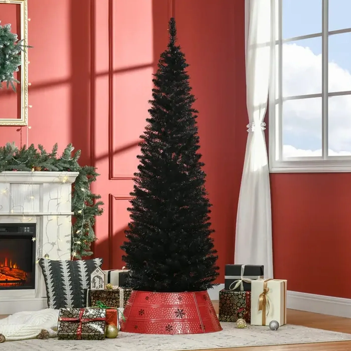 Black Pencil Christmas Tree, 6 ft, Unlit – Cozy Cascade