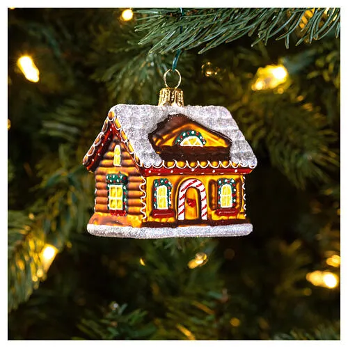 Blown glass Christmas ornament, gingerbread house with snow | online sales  on HOLYART.com