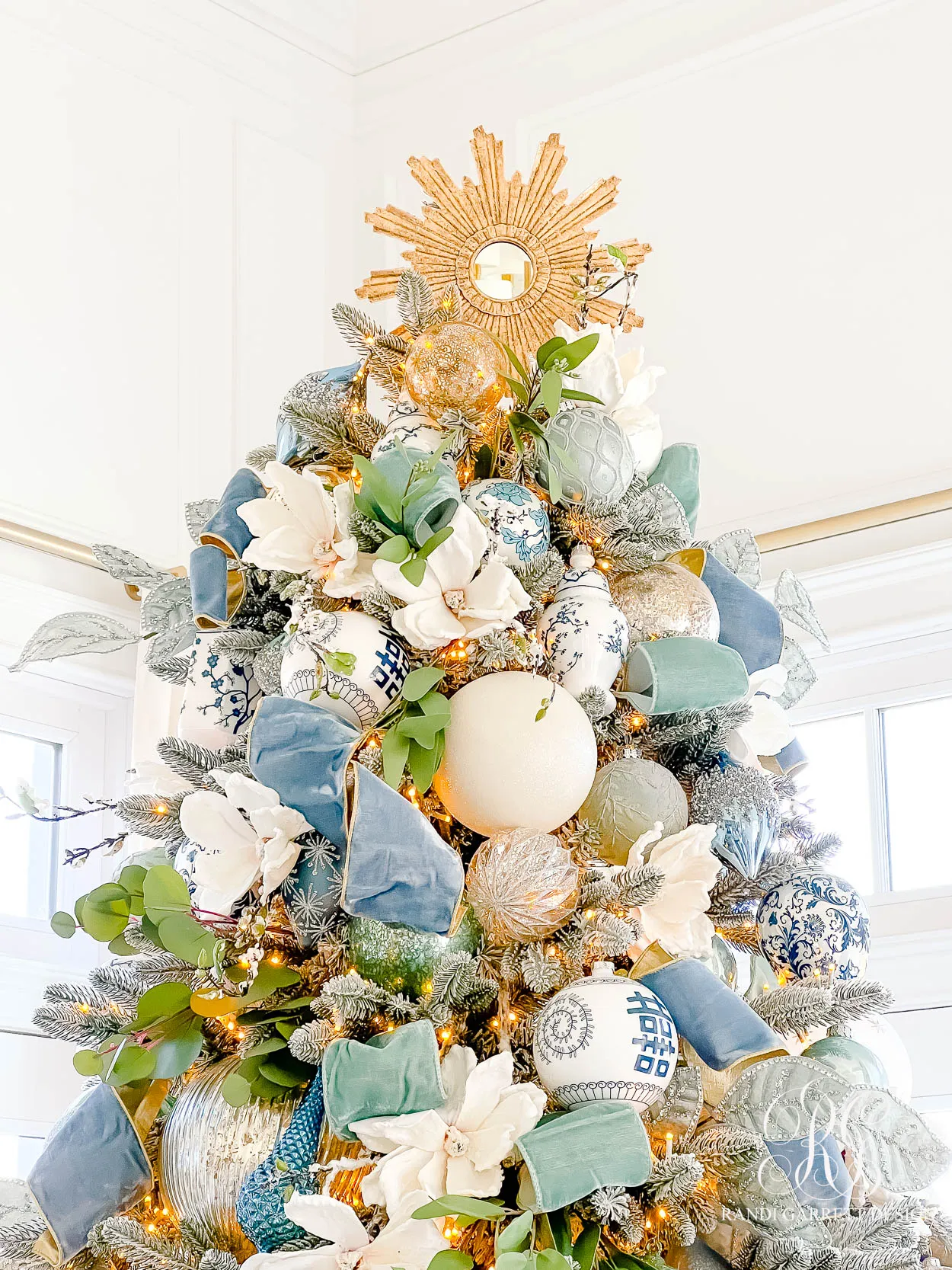 Blue and White Christmas Family Room - Randi Garrett Design