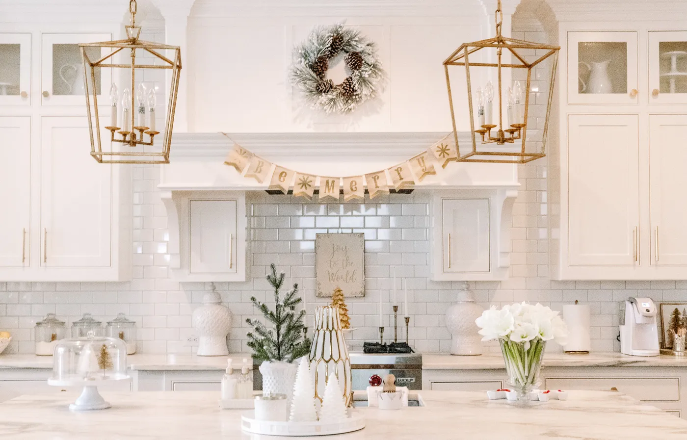 Bright White and Gold Christmas Kitchen | Shannon Gold Design