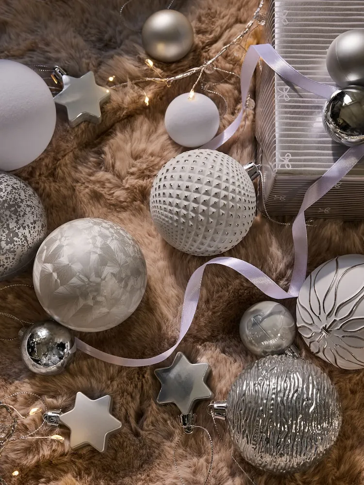 Buy 50 Pack White Frosted Shatterproof Christmas Baubles from Next USA