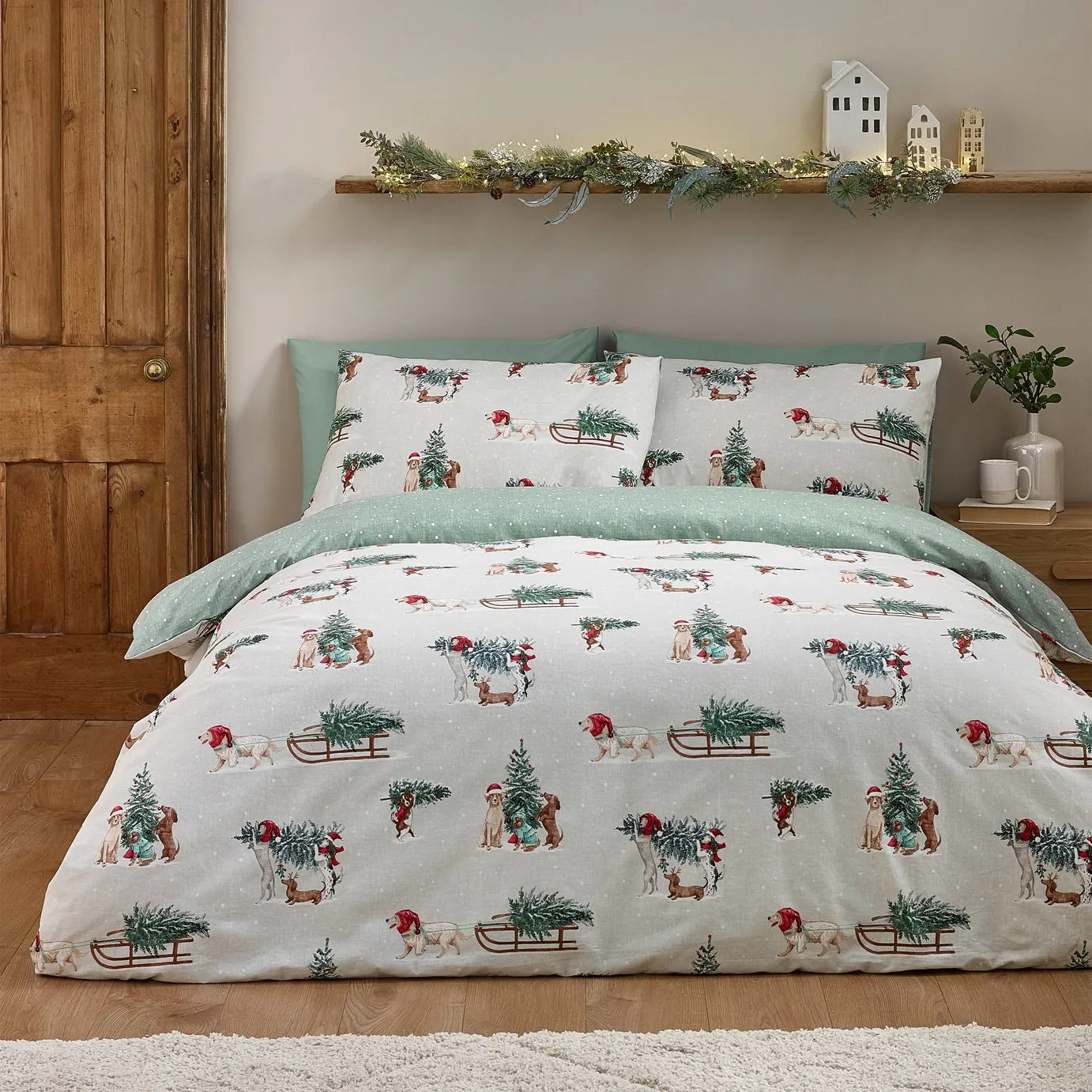 Buy Catherine Lansfield Brushed Cotton Christmas Dogs White Bedding Set - Single | Duvet cover sets | Argos