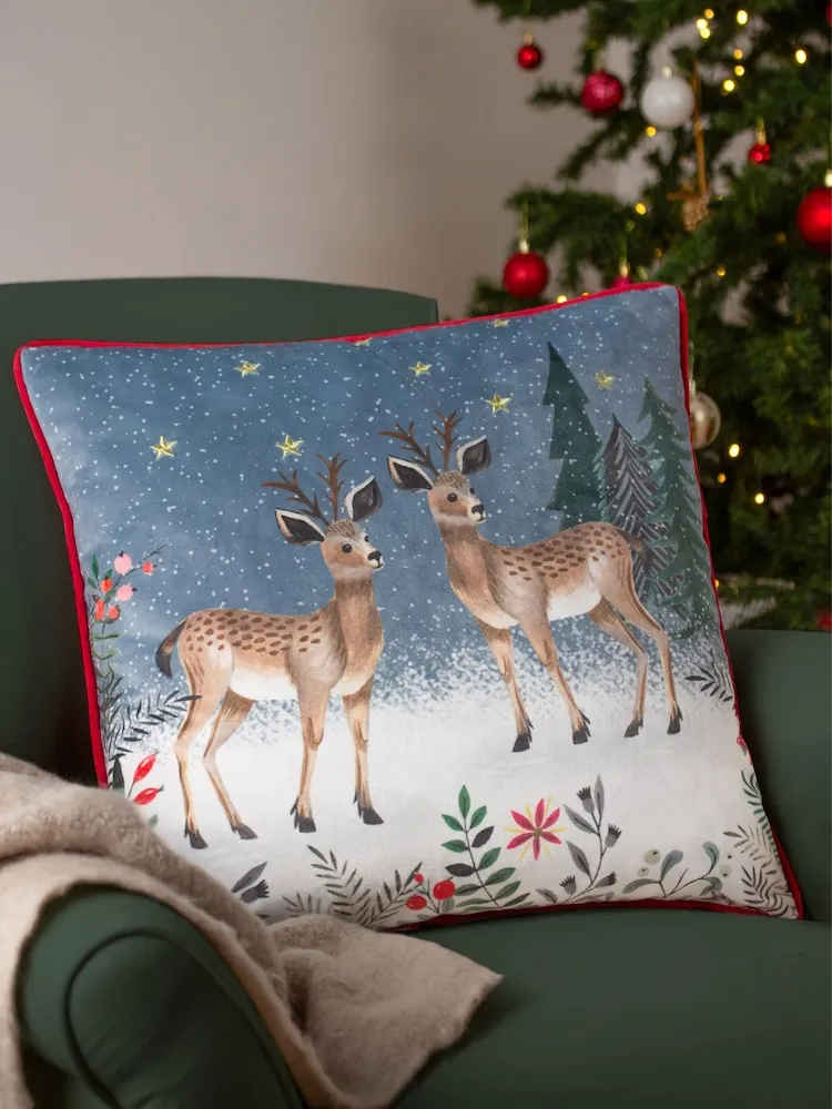 Buy Furn Cream Ditsy Festive Reindeer Velvet Christmas Cushion from Next USA